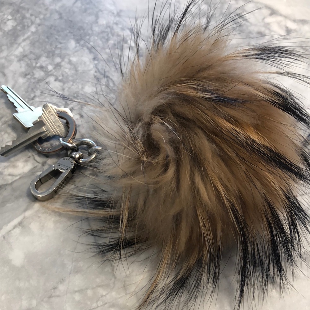 RUDSAK Faux Fur Pom Keychain in Tan and Black